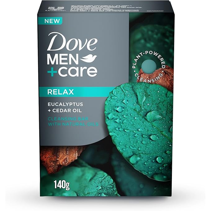 دوف من+كير لوح تنظيف DOVE MEN+CARE، ريلكس، 4 إنش 1، للشعر، الجسم، الوجه والحلاقة، مع الأوكالبتوس وزيت الأرز، 141 جرام - Image 1